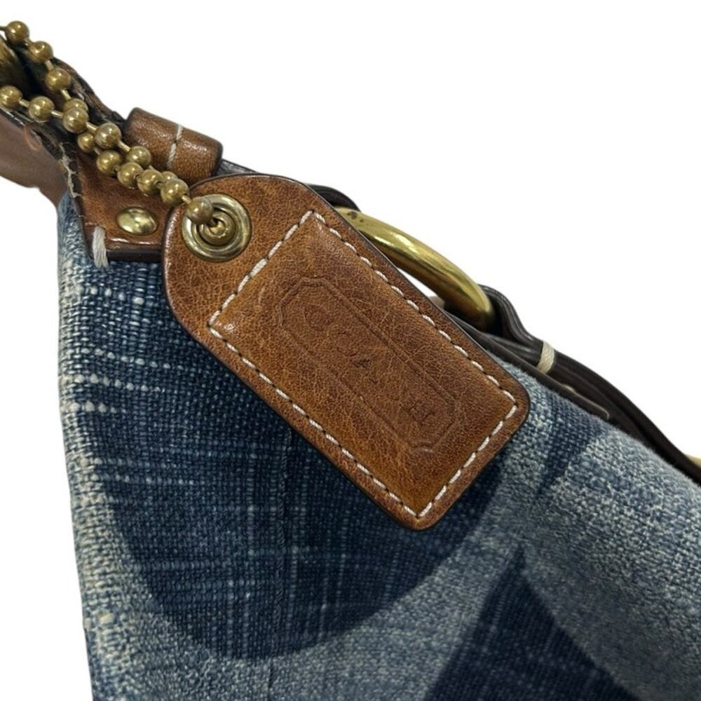 Y2K Coach Signature Print Carly Denim Hobo Brown Leather Trim Shoulder Bag - Picture 2 of 11